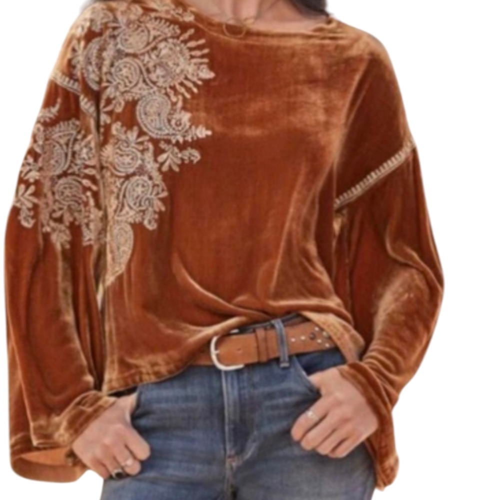 Sundance Burnt Orange Velvet Embroidered Tunic - Picture 10 of 16